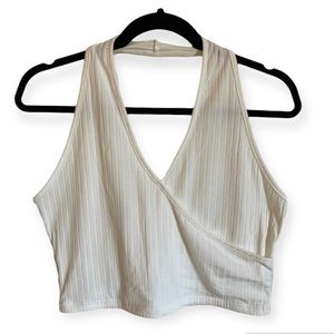 Verdusa Women's Basic Sleeveless Open Back Slim Fitted Ribbed Crop Halter Top